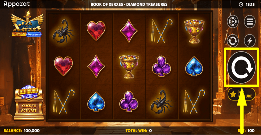 Book Of Xerxes Diamond Treasures Spin Button