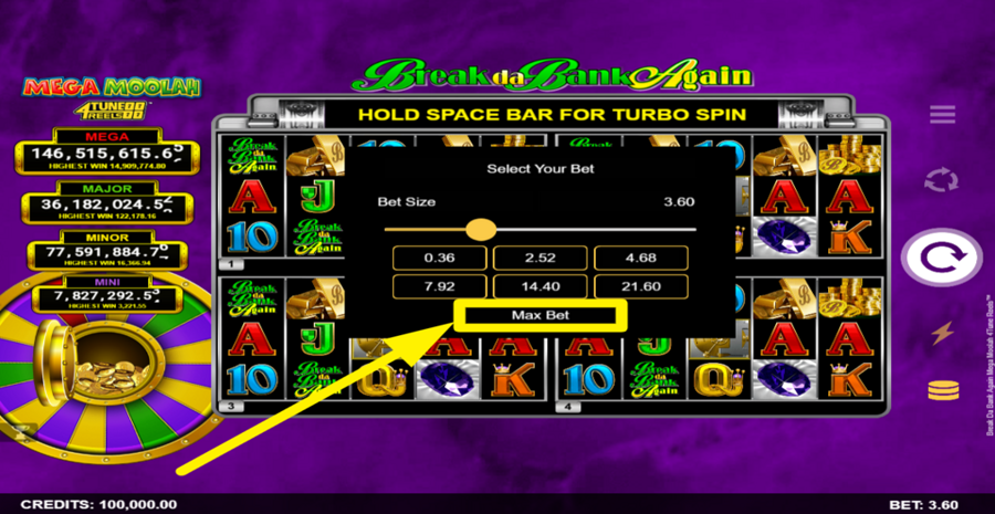 Break Da Bank Again Mega Moolah 4tune Reels Max Bet