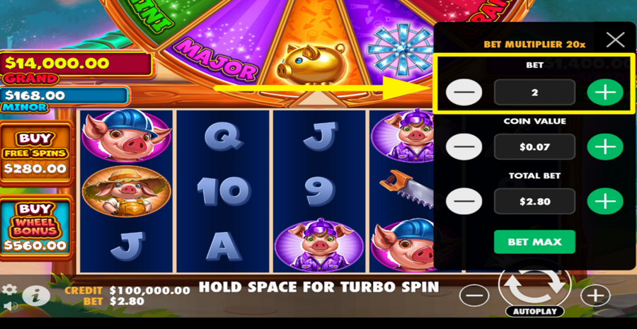 Brick House Bonanza Adjust Bet Level