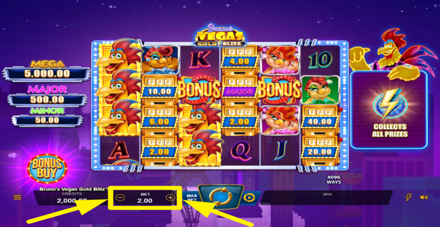 Brunos Vegas Gold Blitz Adjust Bet