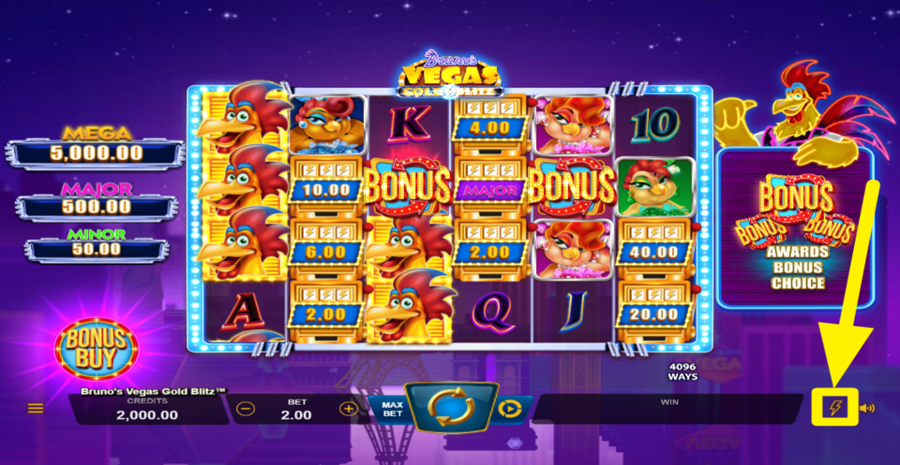 Brunos Vegas Gold Blitz Slot Review, Bonuses & Free Play (96% RTP)