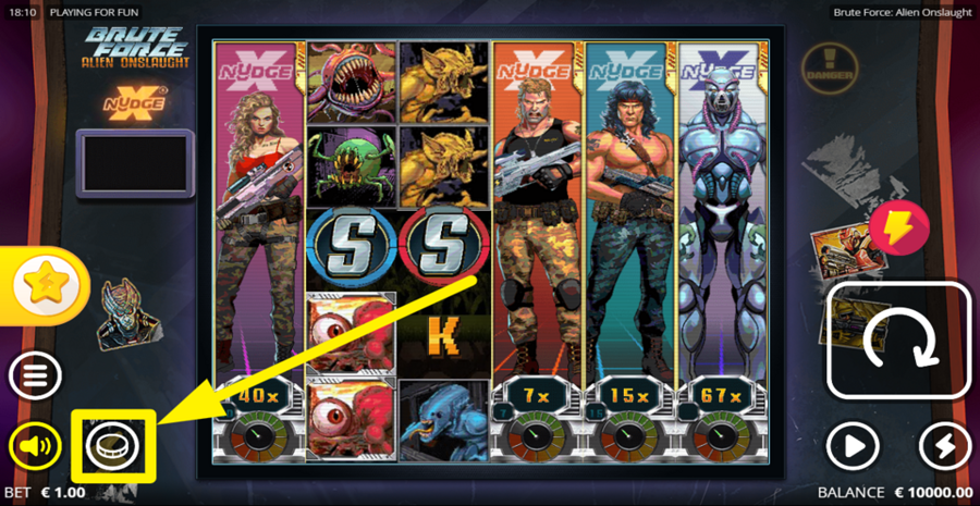 Brute Force Alien Onslaught Adjust Bet