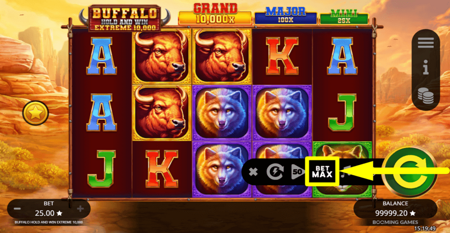 Buffalo Hold And Win Extreme 10000 Bet Max Button