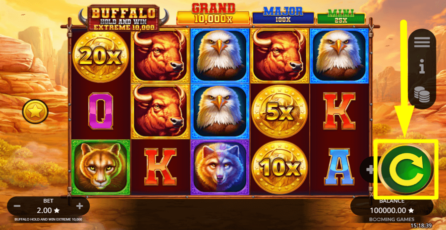 Buffalo Hold And Win Extreme 10000 Spin Button