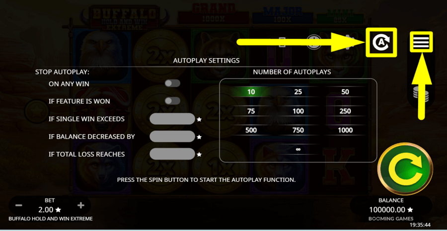 Buffalo Hold And Win Extreme Autoplay Feature