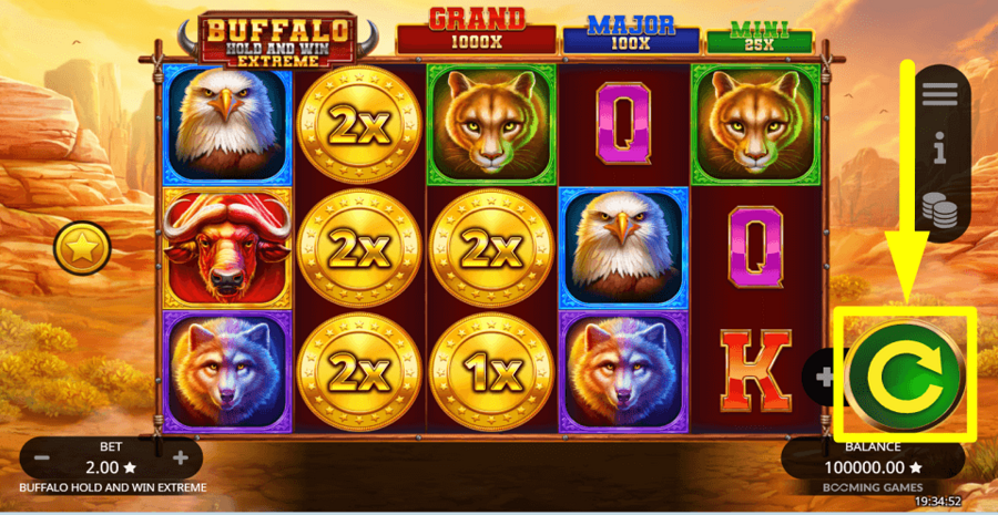 Buffalo Hold And Win Extreme Spin Button