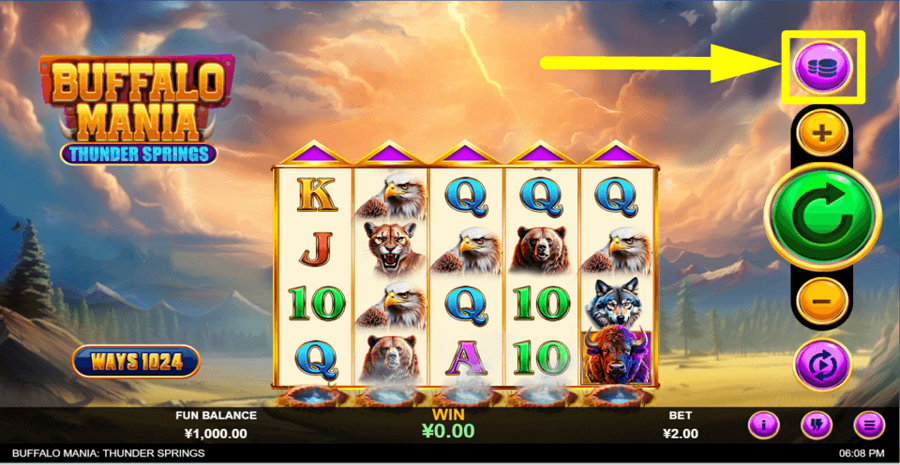 Buffalo Mania Thunder Springs Max Bet Button