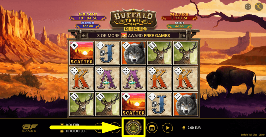 Buffalo Trail Dice Spin Button