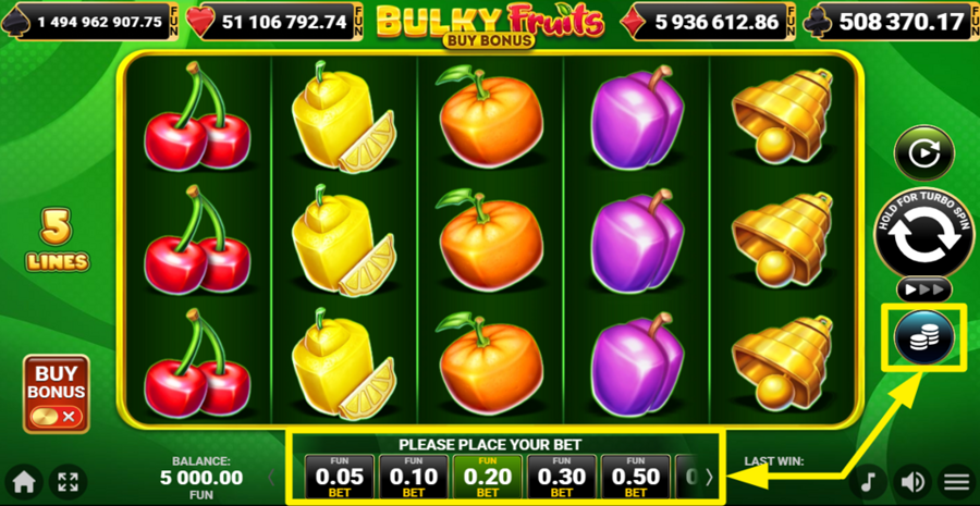 Bulky Fruits Buy Bonus Adjust Bet