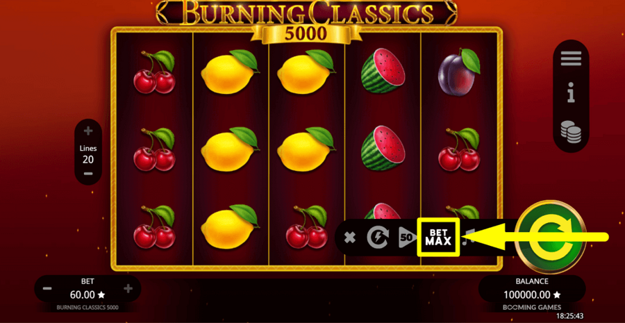 Burning Classics 5000 Bet Max Button