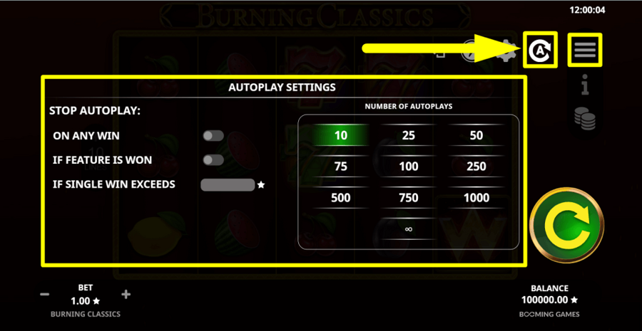 Burning Classics Autoplay Feature