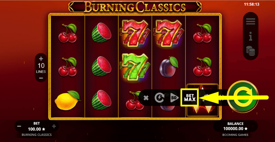 Burning Classics Bet Max Button
