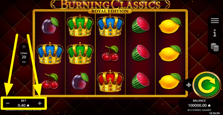 Burning Classics Royal Edition Adjust Bet