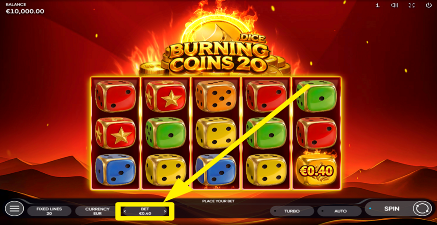 Burning Coins 20 Dice Adjust Bet