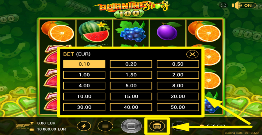 Burning Slots 100 Adjust Bet