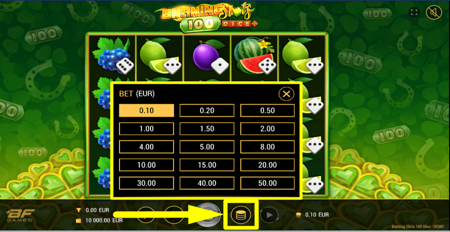 Burning Slots 100 Dice Bet Value