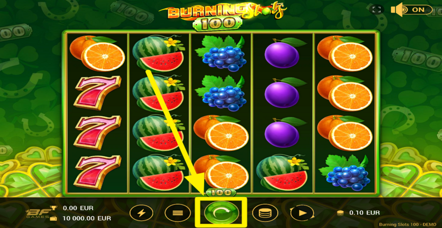 Burning Slots 100 Spin Button