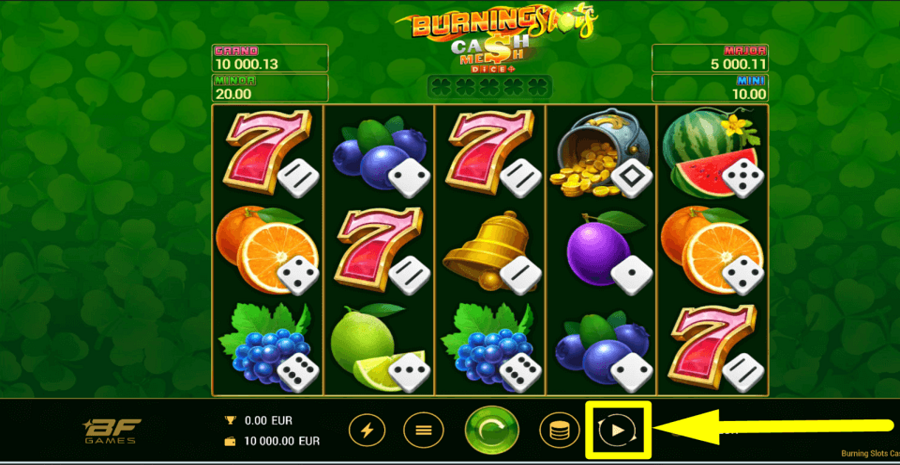 Burning Slots Cash Mesh Dice Autoplay Feature