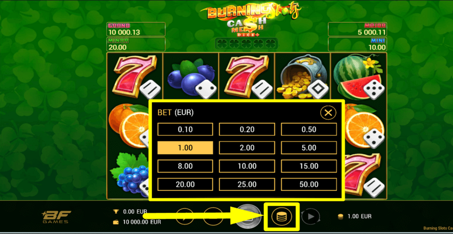 Burning Slots Cash Mesh Dice Bet Value