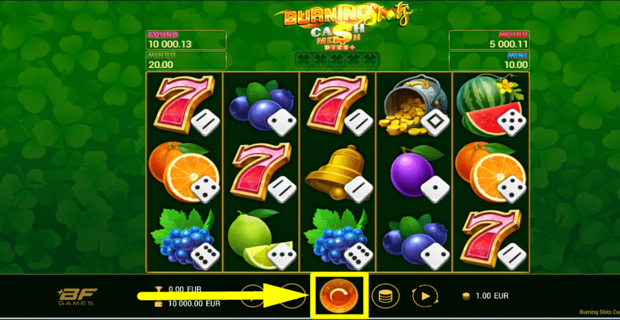 Burning Slots Cash Mesh Dice Spin Button