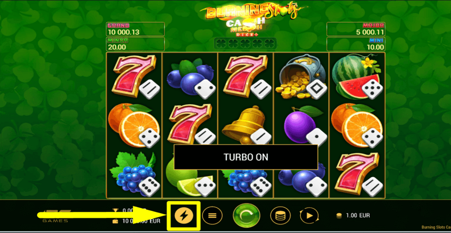 Burning Slots Cash Mesh Dice Turbo Feature