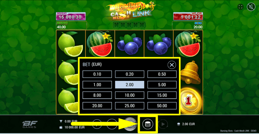 Burning Slots Cash Mesh Link Bet Value