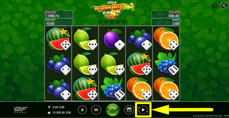 Burning Slots Cash Mesh Ultra Dice Autoplay Feature