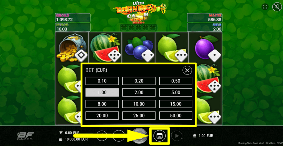 Burning Slots Cash Mesh Ultra Dice Bet Value