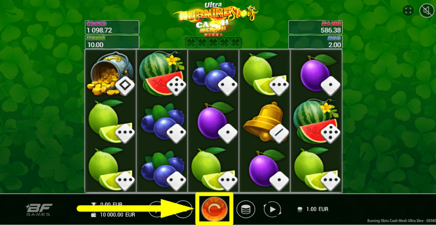 Burning Slots Cash Mesh Ultra Dice Spin Button