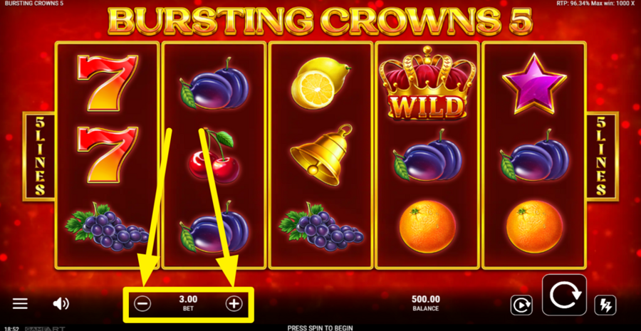 Bursting Crowns 5 Adjust Bet