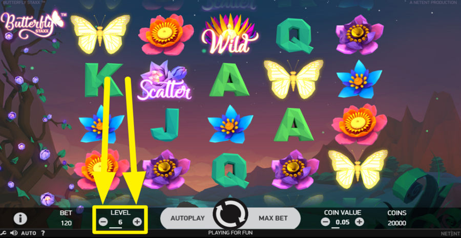 Butterfly Staxx Adjust Bet Level