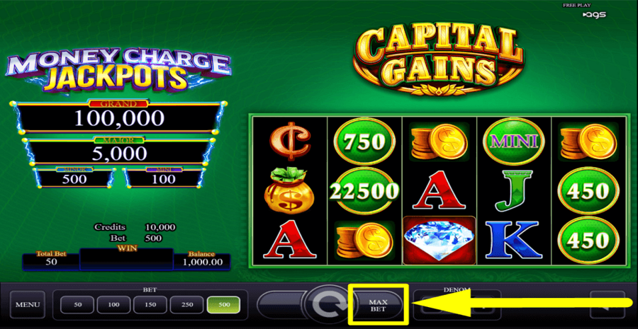 Capital Gains Max Bet Button