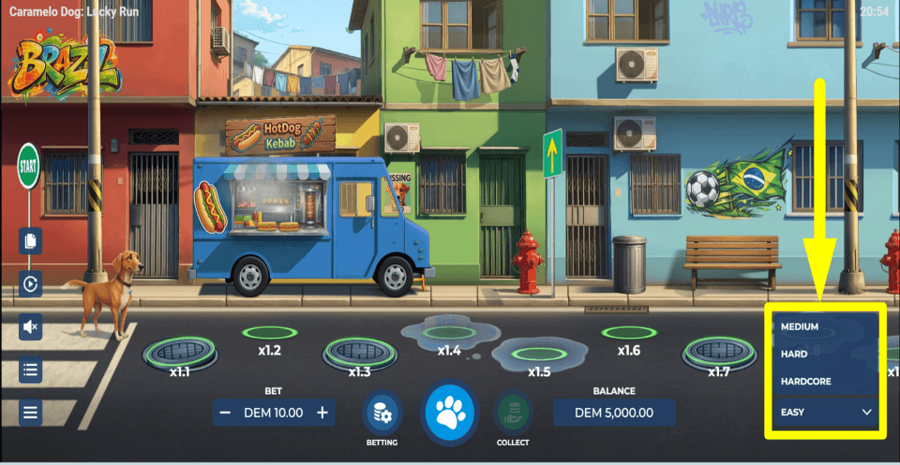 Caramelo Dog Lucky Run Volatility Feature