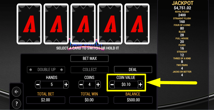 Card Switch Coin Value