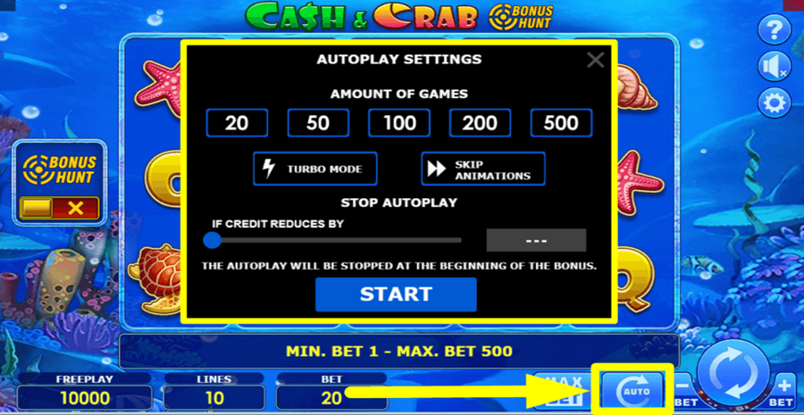 Cash And Crab Bonus Hunt Autoplay Feature