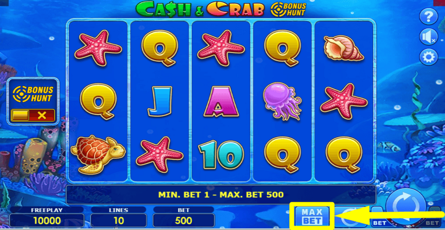 Cash And Crab Bonus Hunt Max Bet Button