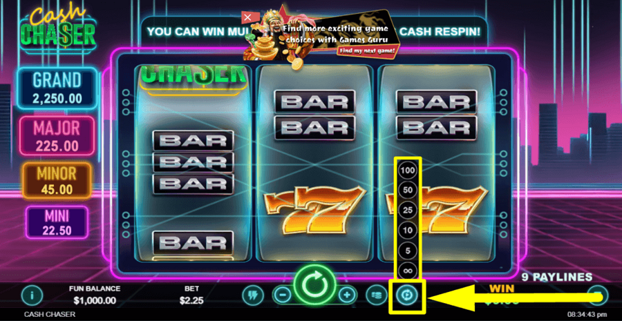 Cash Chaser Autoplay Feature