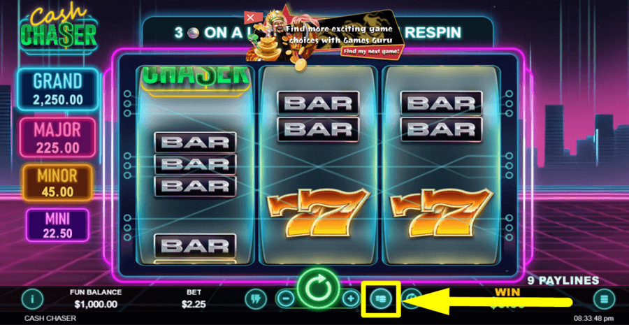 Cash Chaser Max Bet Button