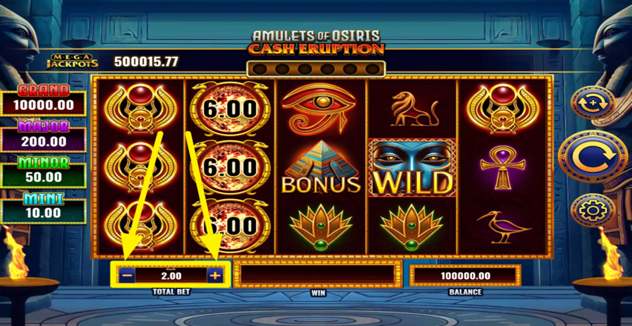 Cash Eruption Megajackpots Amulets Of Osiris Adjust Bet
