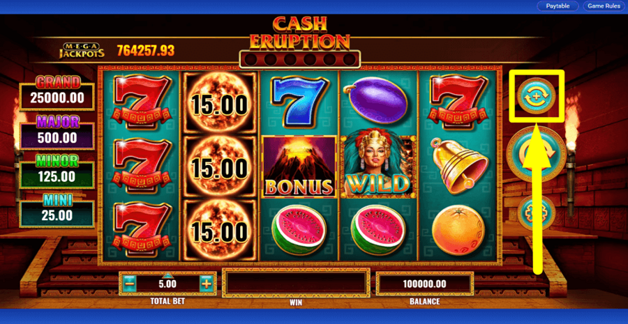 Cash Eruption Megajackpots Autoplay Feature