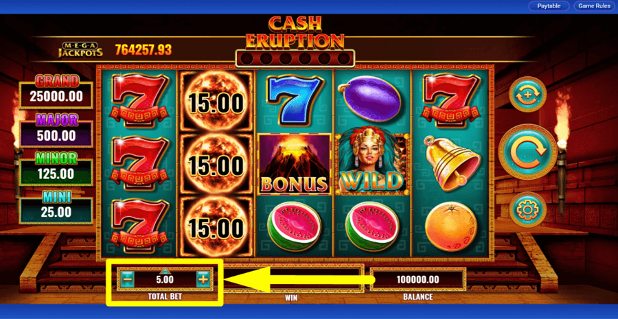 Cash Eruption Megajackpots Bet Value