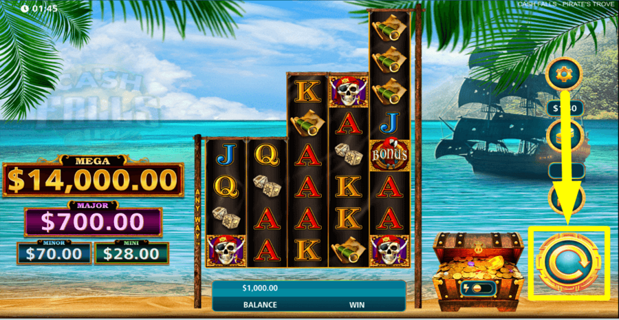 Cash Falls Pirates Trove Spin Button