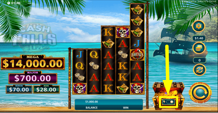 Cash Falls Pirates Trove Turbo Feature