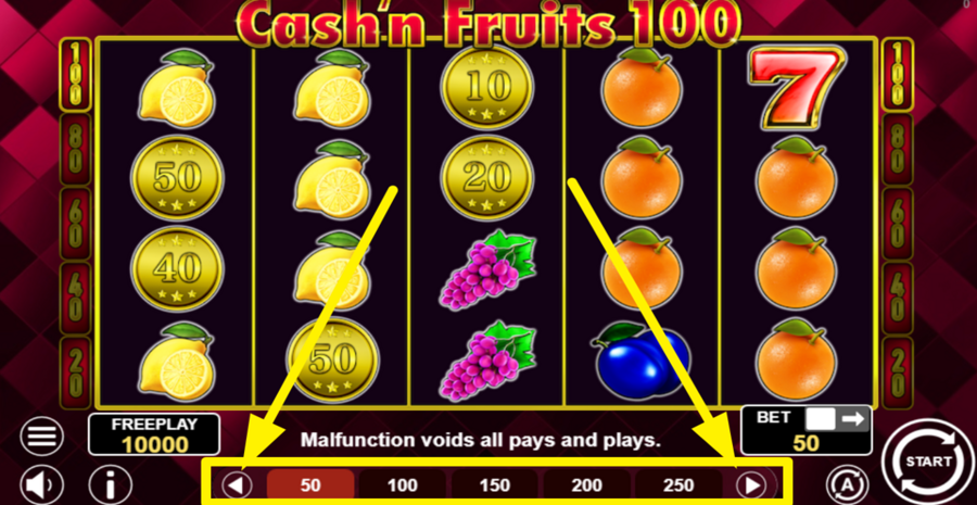 Cash N Fruits 100 Adjust Bet