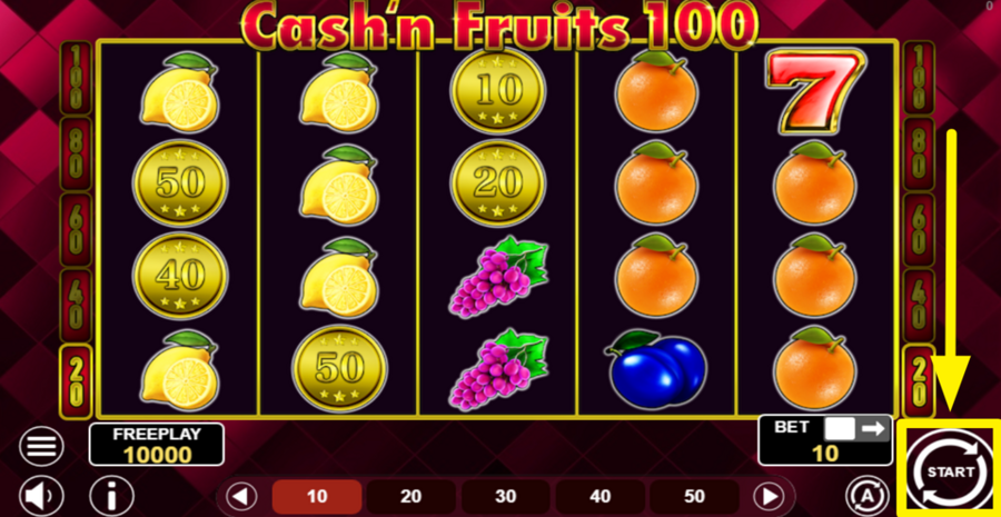 Cash N Fruits 100 Spin Button