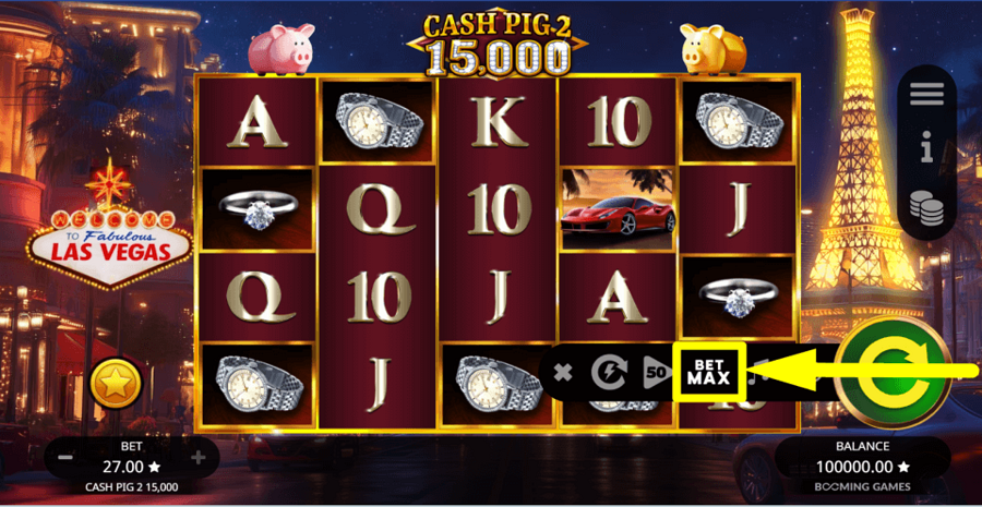 Cash Pig 2 15000 Bet Max Button