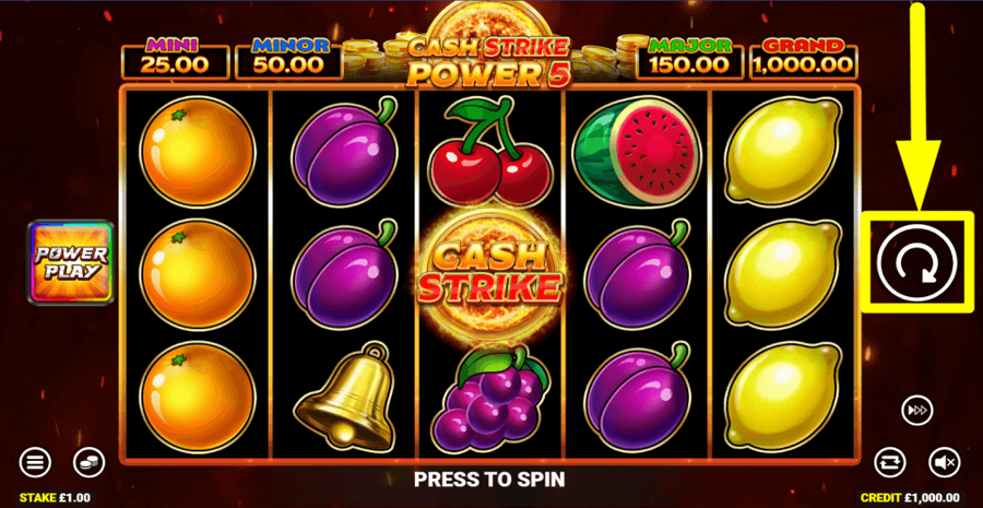 Cash Strike Power 5 Spin Button