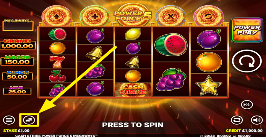 Cash Strike Power Force 5 Megaways Adjust Bet