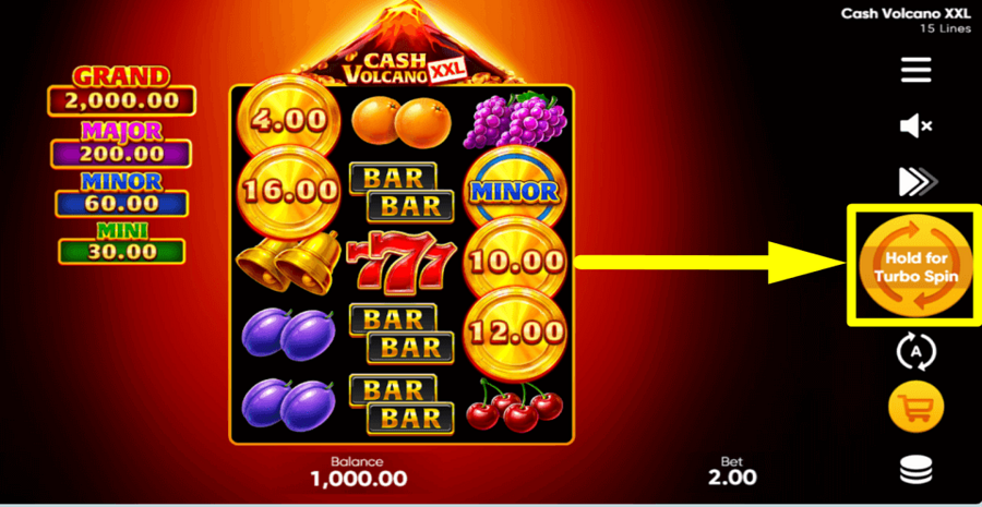 Cash Volcano Xxl Hold And Win 3x5 Spin Button