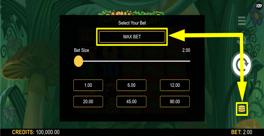 Cashapillar Max Bet Button